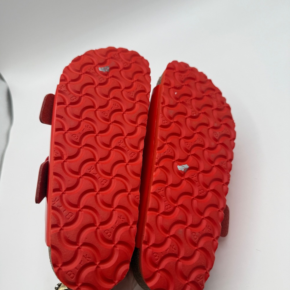 Birkenstock Arizona Big Buckle Sandals Womens 35 High Shine Tomato Red Slides - Picture 8 of 9